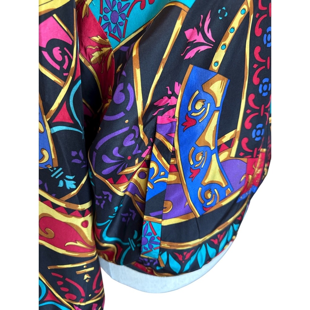 Vintage 80s Silk Satin Bomber Jacket | Abstract Baroque Print | OSFM - Picture 8 of 12